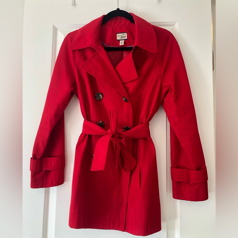 Cherry Red Double Breasted Trench Coat w/Belt
